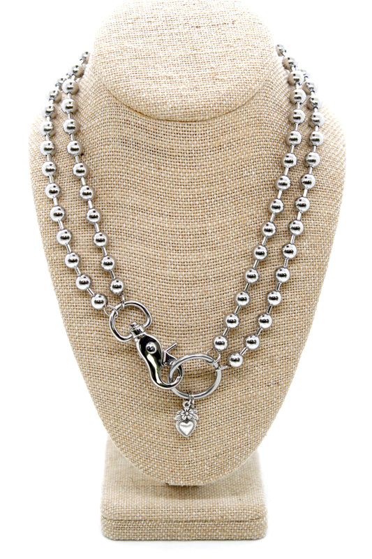 Mini Silver Heart Flower Charm Convertible Silver Chain Necklace