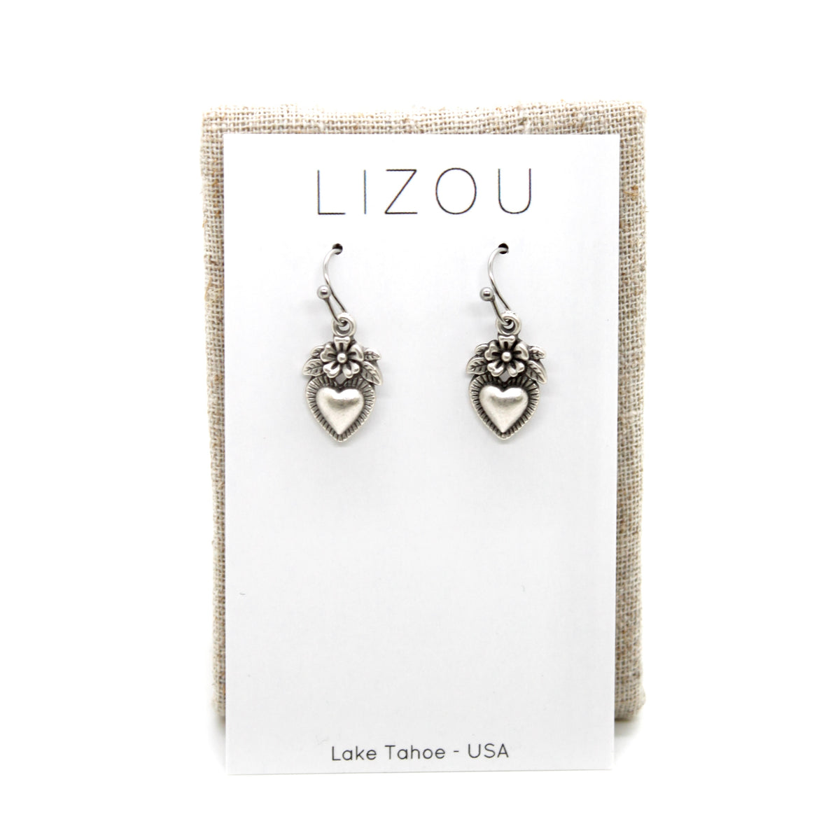 Mini Silver Heart Flower Charm Earrings - E9-24470