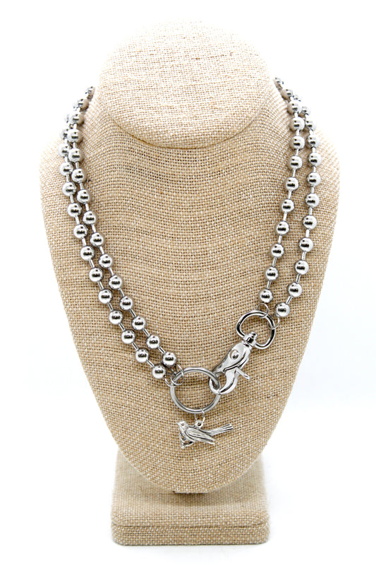 Bird on Branch Charm Convertible Silver Chain Necklace