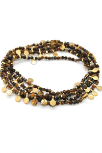 Museum Style Tiger's Eye Stone Mix Necklace with 24K Gold Plate Mini Charms -French Flair Collection- N2-2338