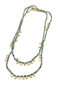Museum Style Chrysocolla Stone Mix Necklace with 24K Gold Plate Mini Charms -French Flair Collection- N2-2339
