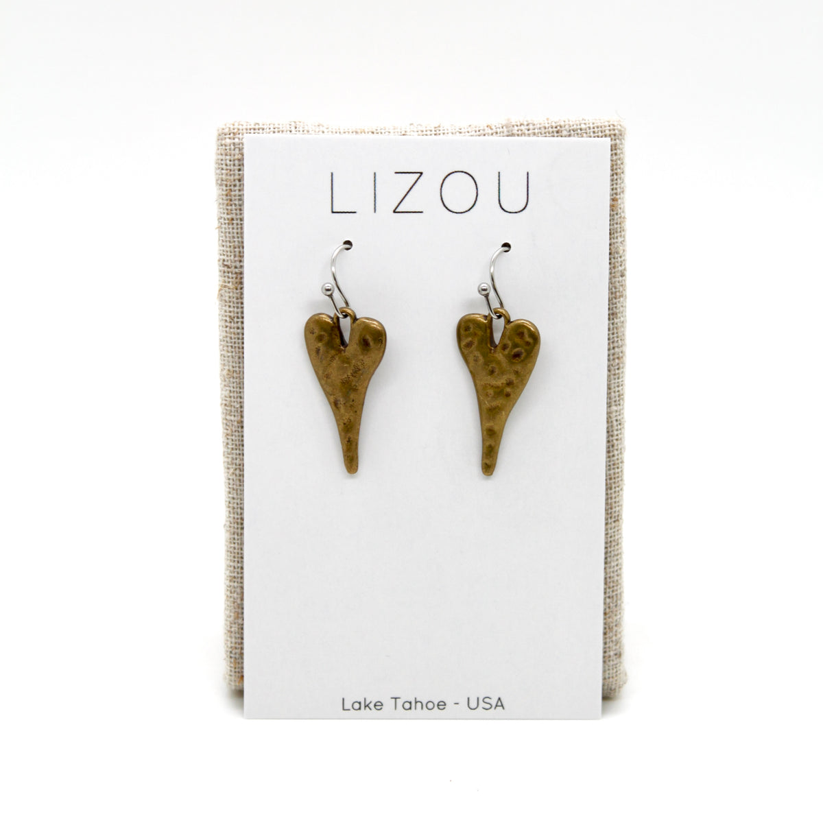 Brass Elongated Heart Charm Earrings - E9-27608