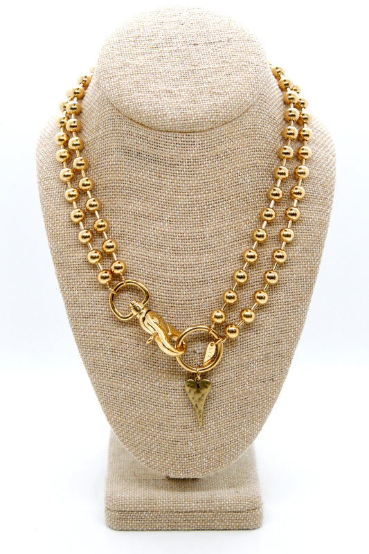 Brass Elongated Heart Charm Convertible Gold Chain Necklace