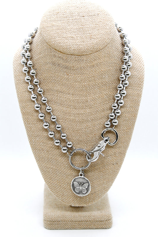 Butterfly Insect Charm Convertible Silver Chain Necklace