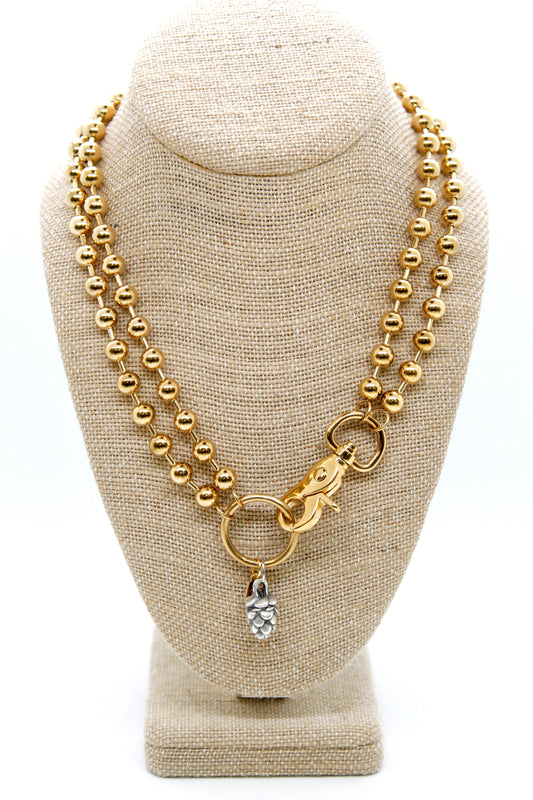 Silver Pinecone Charm Convertible Gold Chain Necklace