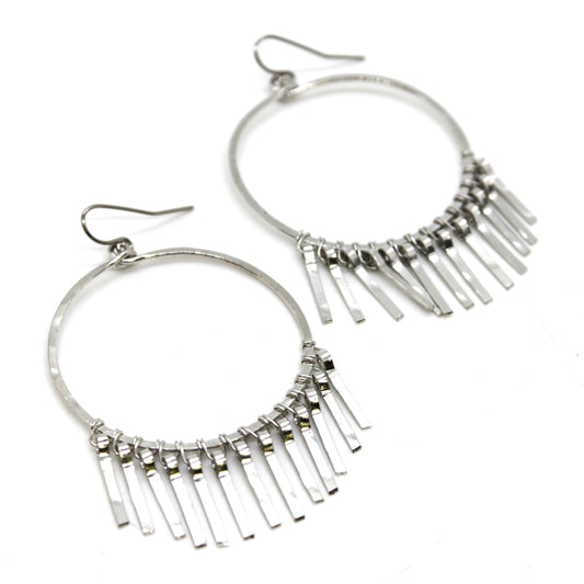 Silver Fringe Hoop Earrings - E1-011