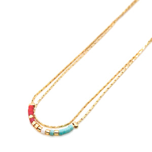 Double Strand Japanese Seed Bead Gold Necklace - Seeds Collection- N8-004