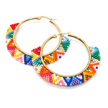 Load image into Gallery viewer, Beaded Hoop Earrings - Rainbow Geometric  - Seeds Collection- E8-001
