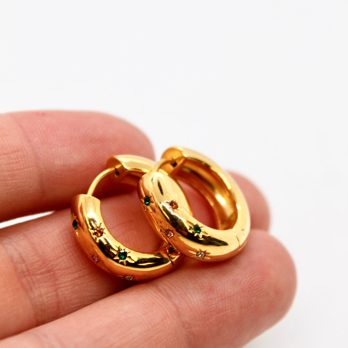 Celestial Rainbow Thick Huggy Earrings - E4-409