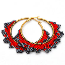 Load image into Gallery viewer, Bohemian Red Lace Hoop Earrings - Seeds Collection- E8-013
