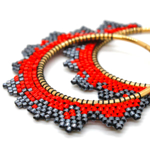 Bohemian Red Lace Hoop Earrings - Seeds Collection- E8-013