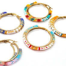 Load image into Gallery viewer, Beaded Colorful Woven Hoop Earrings Miyuki Seed Beads - Seeds Collection- E8-005
