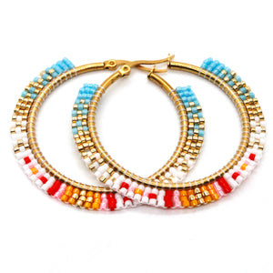 Beaded Colorful Woven Hoop Earrings Miyuki Seed Beads - Seeds Collection- E8-005