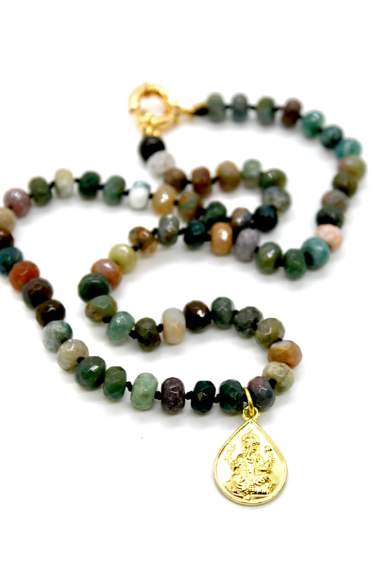 Buddha Necklace 146 - Indian Agate Faceted Short Stone Necklace