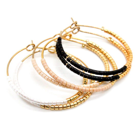 Half and Half Plain Seed Bead Hoop Earrings - Seeds Collection- E8-020