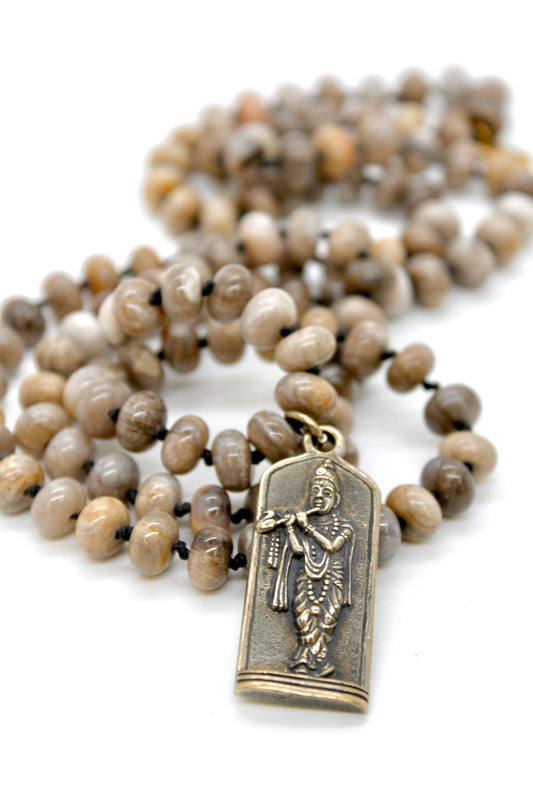 Buddha Necklace 162 - Silver Leaf Jasper