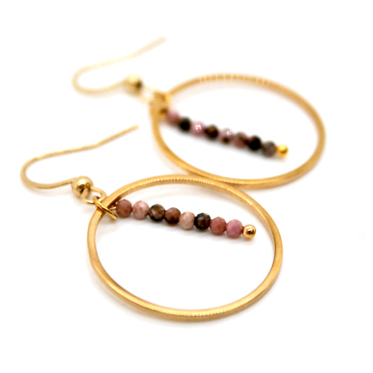 Rhodochrosite and Gold Hoop Delicate Earrings - E2-007g