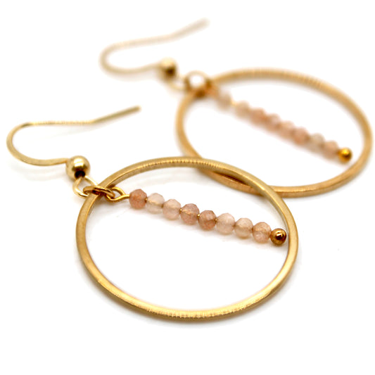 Sunstone and Gold Hoop Delicate Earrings - E2-011g
