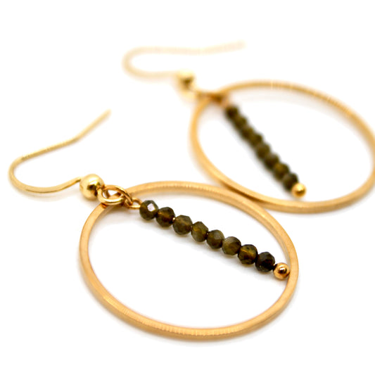 Gold Obsidian and Gold Hoop Delicate Earrings - E2-012g