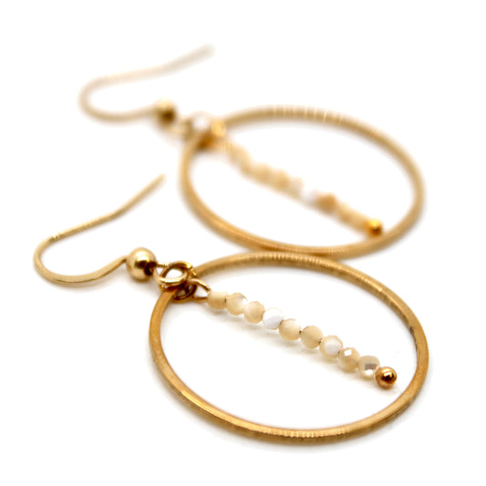 Trochus Stone and Gold Hoop Delicate Earrings - E2-035g