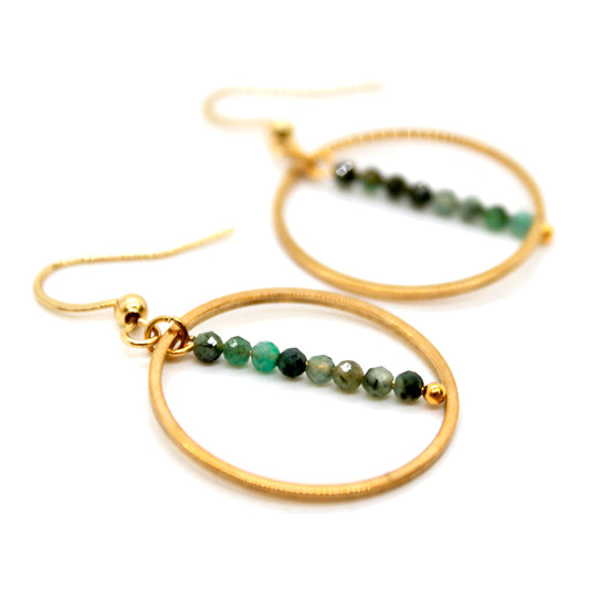 Emerald and Gold Hoop Delicate Earrings - E2-048g