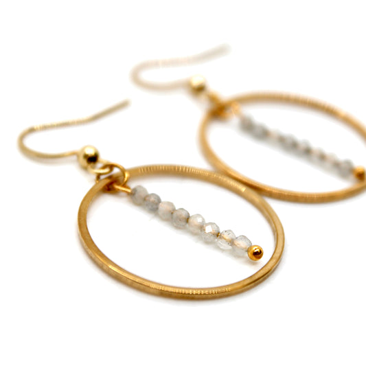 Labradorite and Gold Hoop Delicate Earrings - E2-051g