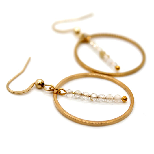 Gold Rutilated Quartz and Gold Hoop Delicate Earrings - E2-054g