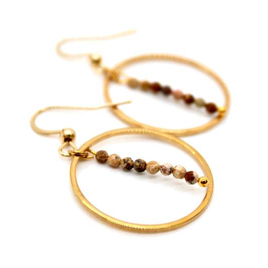 Picture Stone and Gold Hoop Delicate Earrings - E2-059g