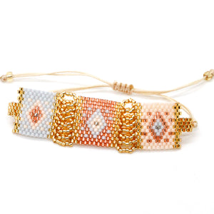 Beautiful and Unique Hand Woven Miyuki Seed Bead Pink Pastel Adjustable Bracelet - Seeds Collection- B8-002