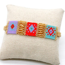 Load image into Gallery viewer, Beautiful and Unique Hand Woven Miyuki Seed Bead Turquoise and Red Adjustable Bracelet - Seeds Collection- B8-003
