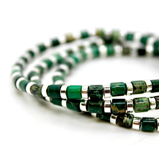 Green Semi Precious Stone and Silver Stretch Bracelet -B7-021G