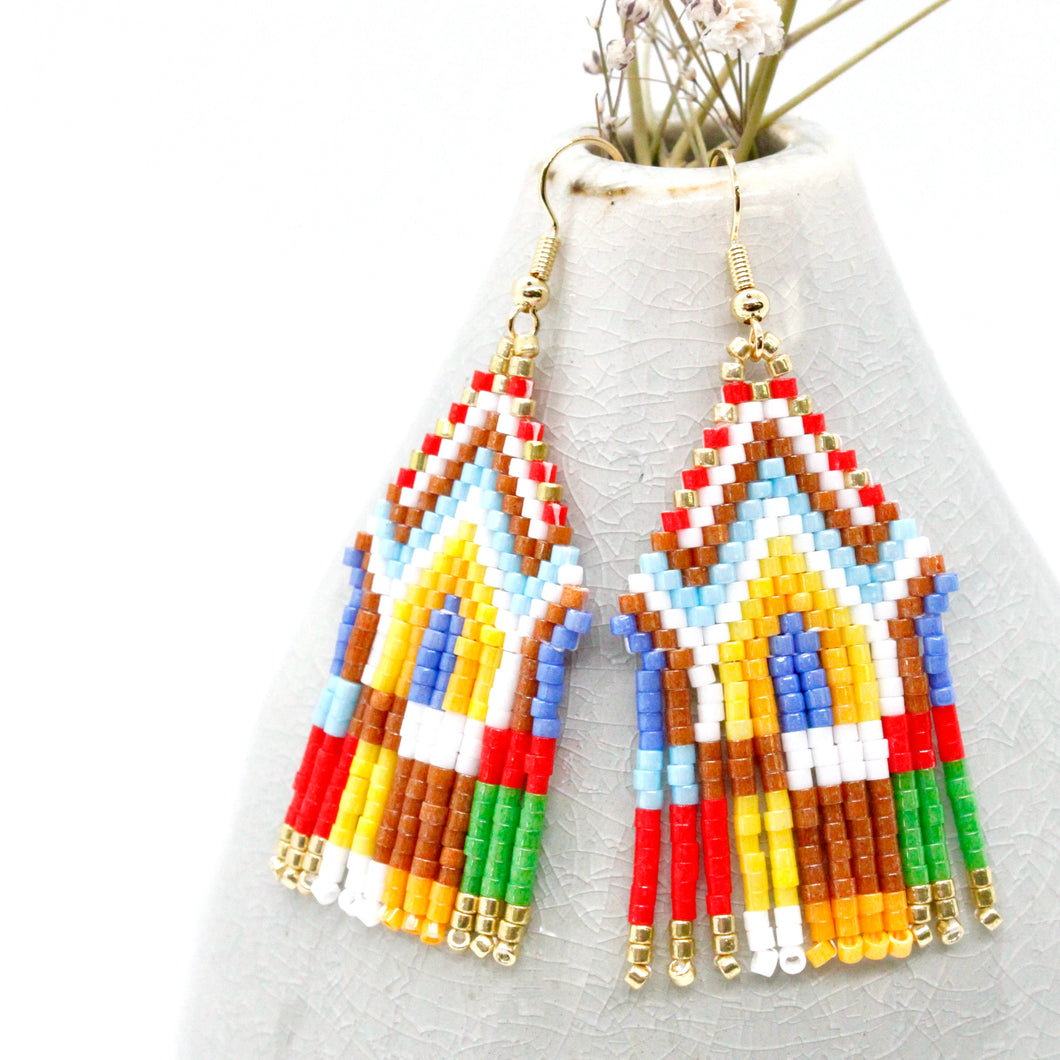 Splash of Color Geometric Tassel Miyuki Bead Dangle Earrings - Seeds Collection- E8-021