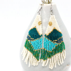 Geometric Tassel Sun Mountains Beach Miyuki Bead Dangle Earrings - Seeds Collection- E8-022