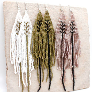 Geometric Tassel Seed Bead Dangle Earrings - Seeds Collection- E8-024