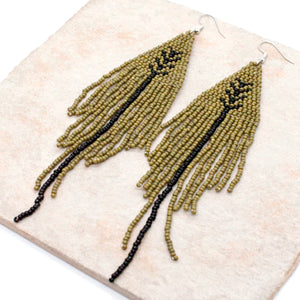 Geometric Tassel Seed Bead Dangle Earrings - Seeds Collection- E8-024