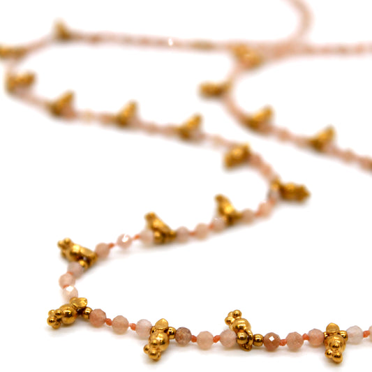 Peach Zirconium and Mini Gold Specks Necklace - N2-2763G