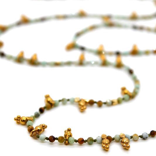 Amazonite and Mini Gold Specks Long Necklace - N2-2764A