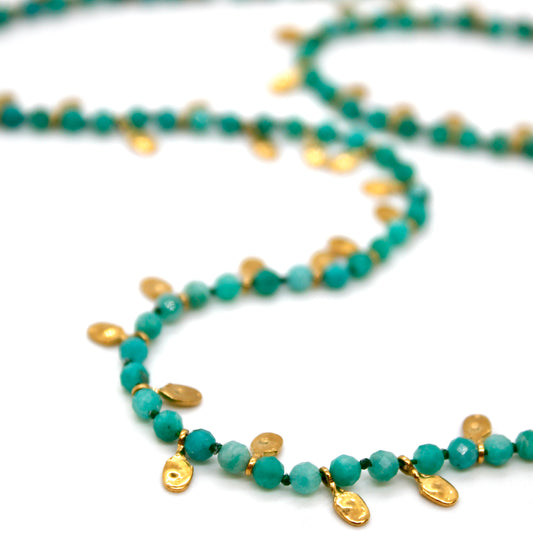 Amazonite and Mini Gold Specks Long Necklace - N2-2764C