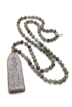 Load image into Gallery viewer, Labradorite Hand Knotted Necklace with Long Buddha Charm NL-LA-AWB1 -The Buddha Collection-
