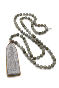 Labradorite Hand Knotted Necklace with Long Buddha Charm NL-LA-AWB1 -The Buddha Collection-