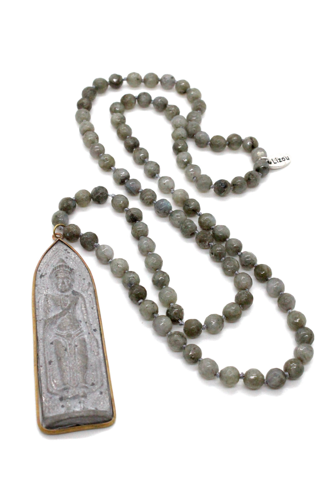 Labradorite Hand Knotted Necklace with Long Buddha Charm NL-LA-AWB1 -The Buddha Collection-
