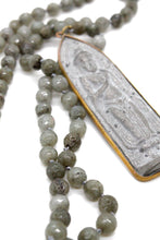 Load image into Gallery viewer, Labradorite Hand Knotted Necklace with Long Buddha Charm NL-LA-AWB1 -The Buddha Collection-
