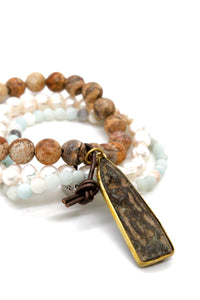 Jasper, Pearl and Amazonite Buddha Stack Bracelet BL-4006-GLB -The Buddha Collection-