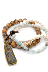 Jasper, Pearl and Amazonite Buddha Stack Bracelet BL-4006-GLB -The Buddha Collection-