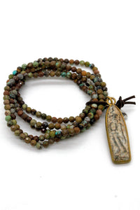 Stretch African Turquoise Bracelet with Gold Wrapped Buddha BL-Amazon-GLB -The Buddha Collection-