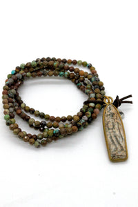Stretch African Turquoise Bracelet with Gold Wrapped Buddha BL-Amazon-GLB -The Buddha Collection-