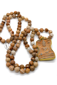 Hand Knotted Jasper Necklace with Thai Buddha Amulet Pendant NL-JP-SB -The Buddha Collection-