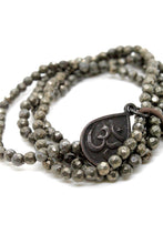 Load image into Gallery viewer, Mini Pyrite Stretch Bracelet with Black Reversible Ganesh Charm BC-079-3G1Bk -The Buddha Collection-
