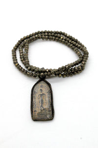 Stretch Pyrite Bracelet or Necklace with Reversible Buddha Charm NS-PY-302 -The Buddha Collection-