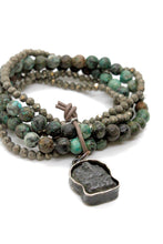 Load image into Gallery viewer, Pyrite and African Turquoise Bracelet with Ganesh Charm BL-Eve-3G1 -The Buddha Collection-
